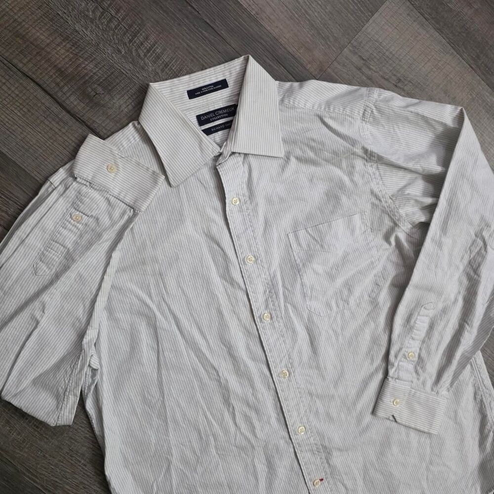 Daniel Cremieux Collection Richard Shirt Grey White Pinstripe Cotton 16.5 35 L